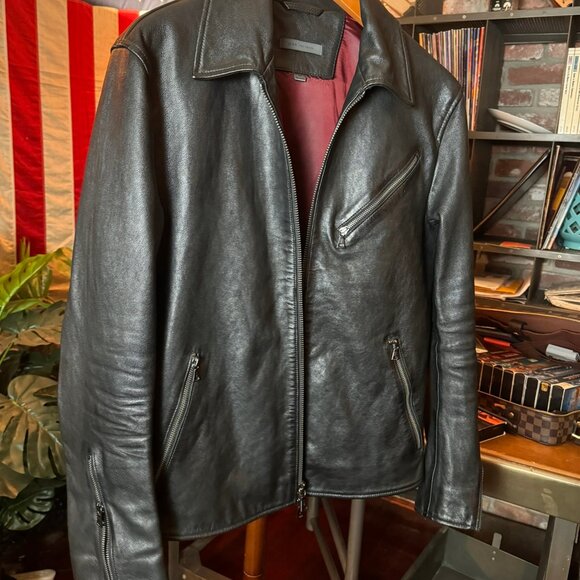 $1998 JOHN VARVATOS 2006-era Black Leather Jacket (size 48) - Picture 3 of 14